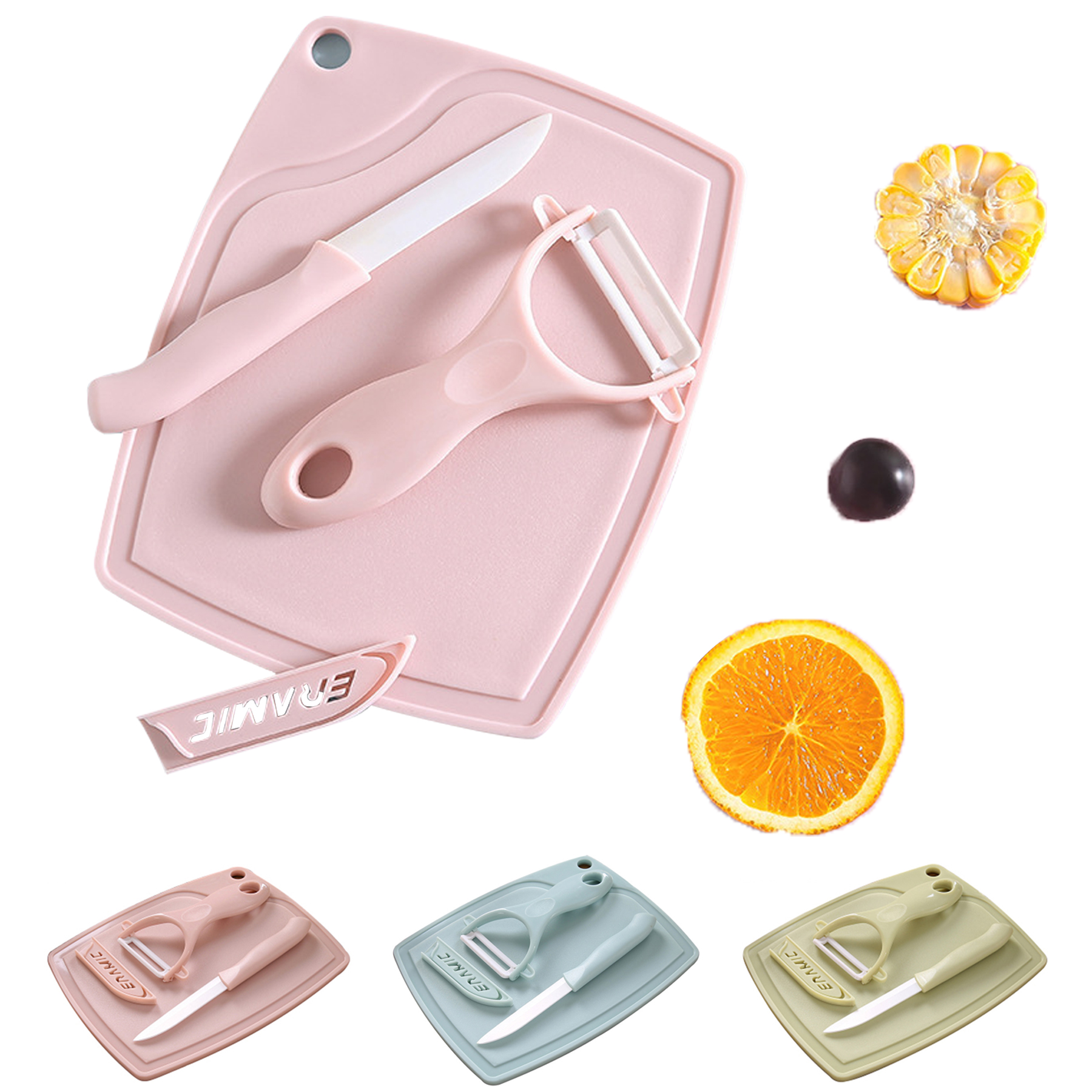 3Pcs Ceramic Fruit Knife board set household 1