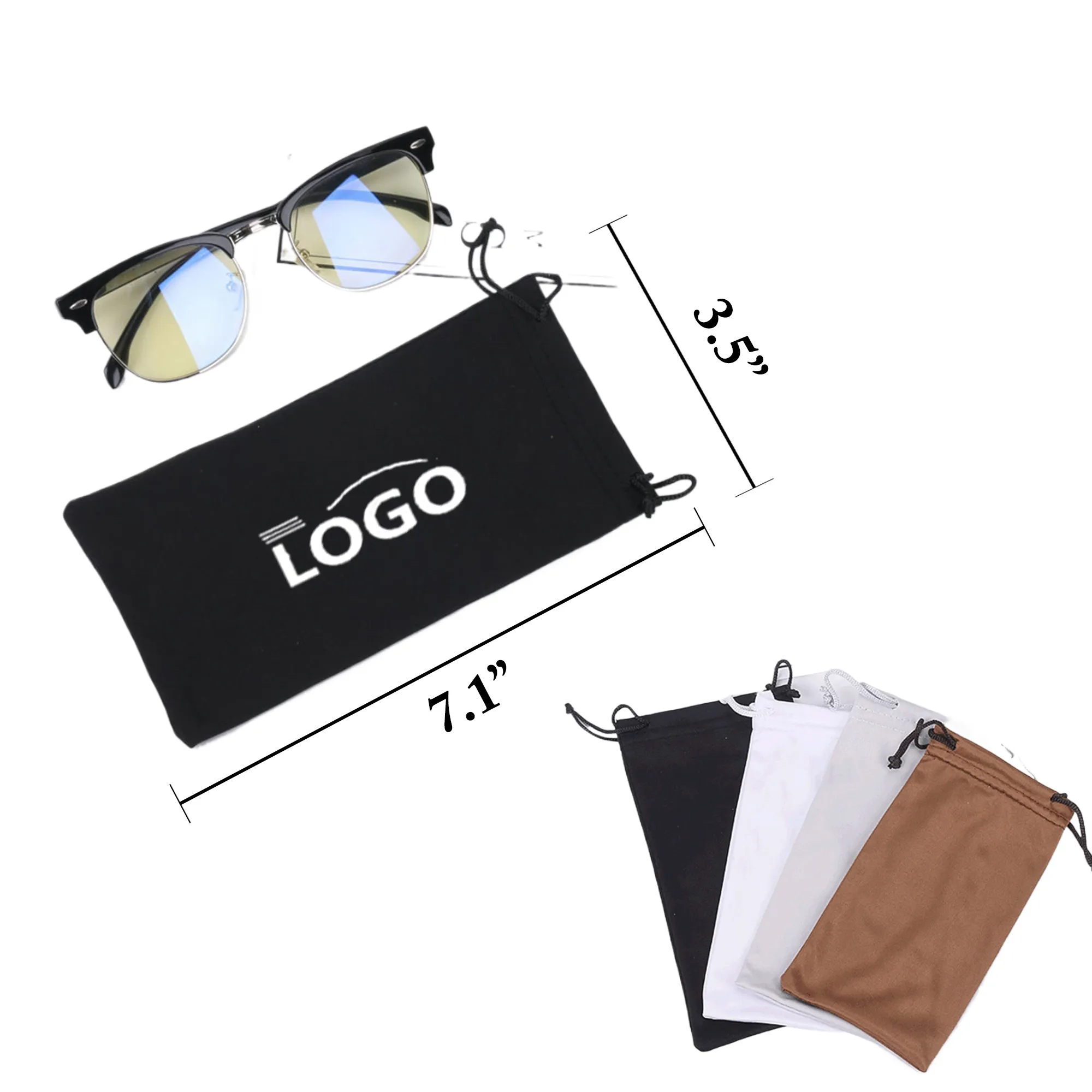 MOQ100 Thick Microfiber Eyewear Pouch with Drawstring 5