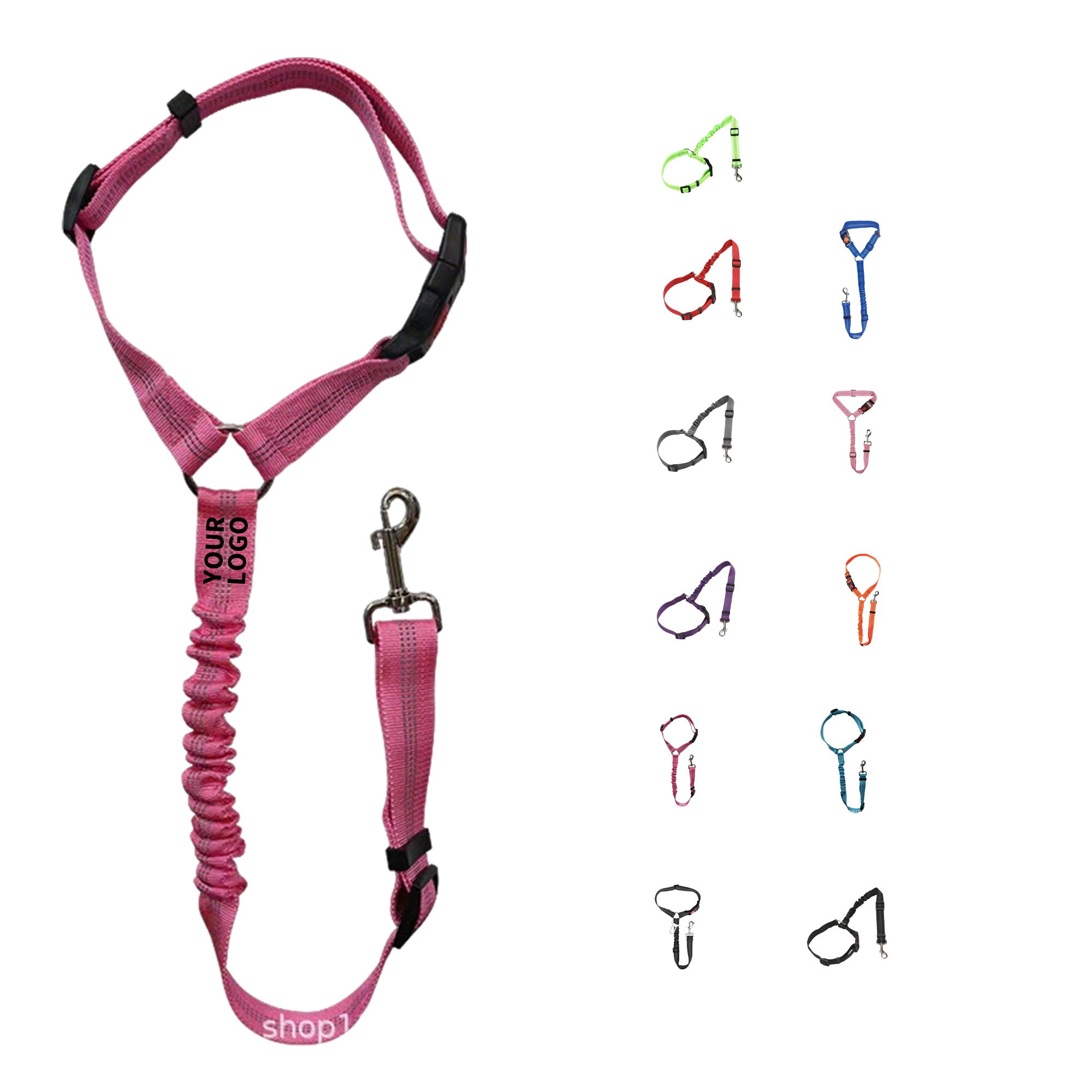 Adjustable Pet Vehicle Safety Tether With Bungee Cushioning 10