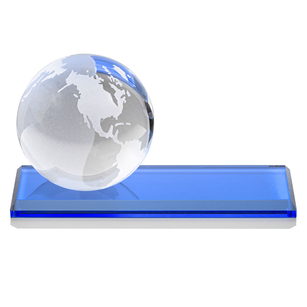 Globe Award on Rectangle Base - Sky Blue 3