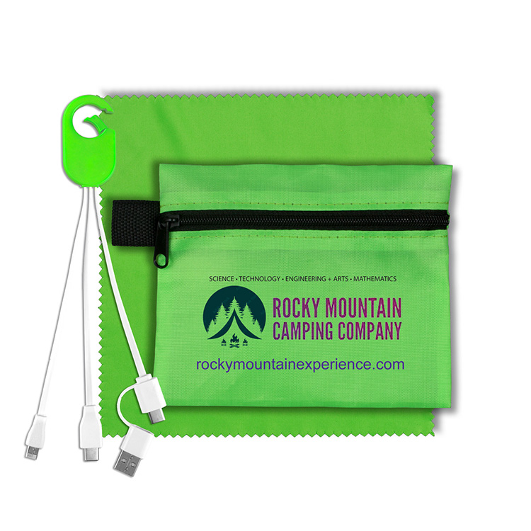 Mobile Tech Charging Cables In Zipper Pouch Components inserted into Polyester Zipper Pouch 11
