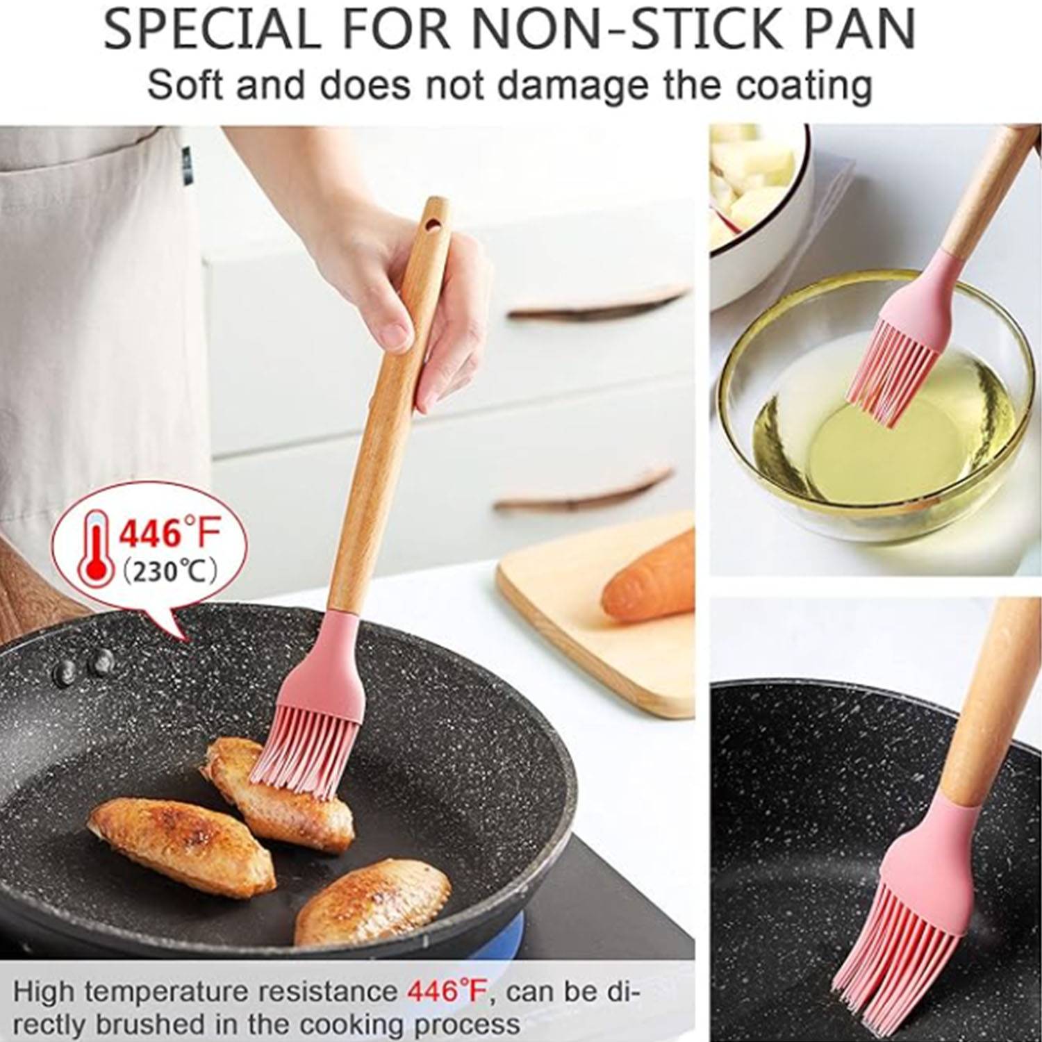 Silicone Kitchen Brush with Wooden Handle, Optional Cooking 6