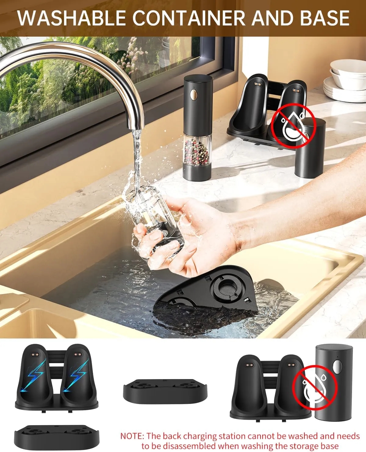 Upgraded Rechargeable Electric Salt and Pepper Grinder Set 6