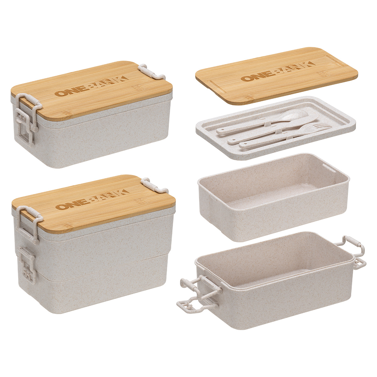 Chuckwagon Stackable Lunch Box With Bamboo Lid & Utensils 16