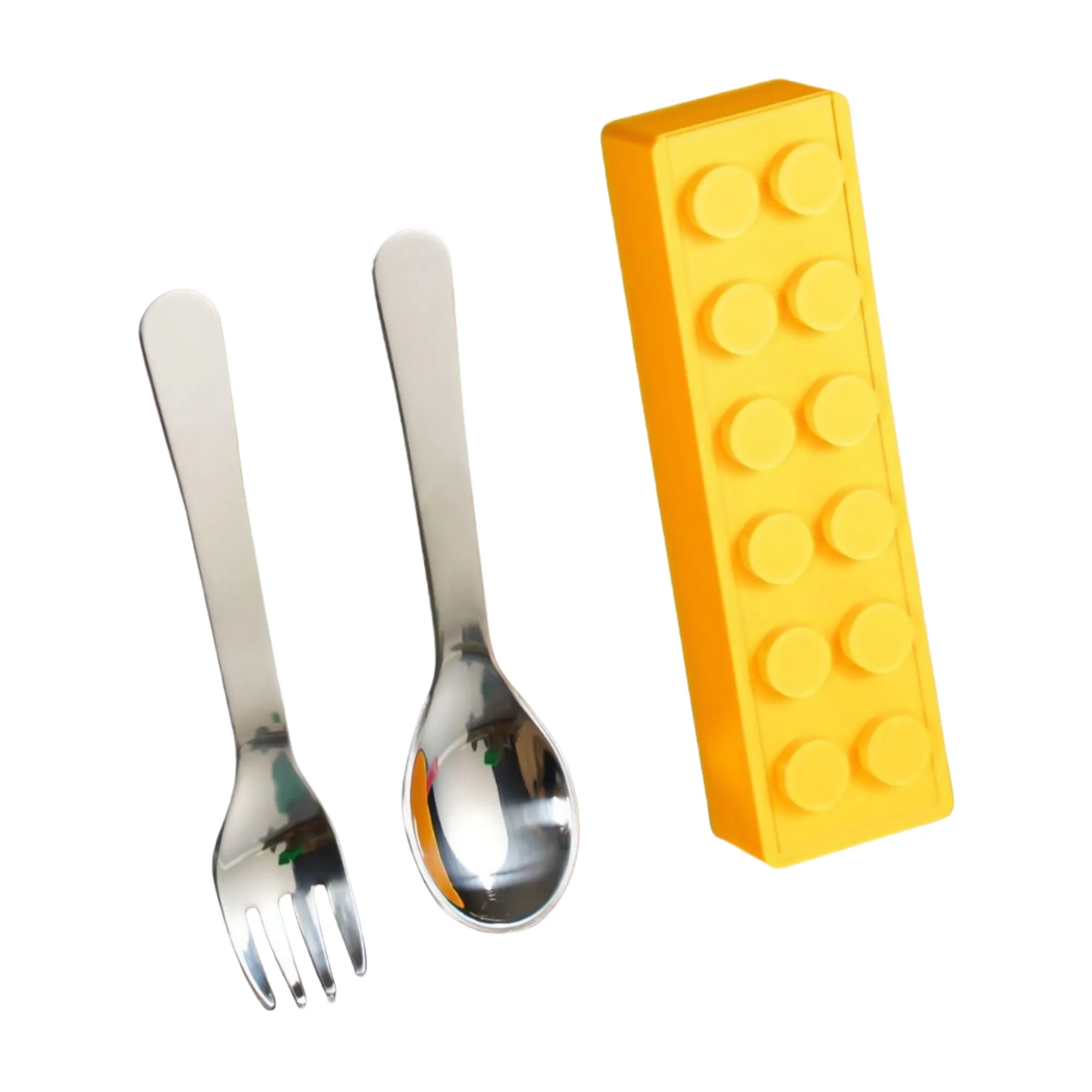 304 Stainless Steel Building Block Kids Spoon Fork Set 1
