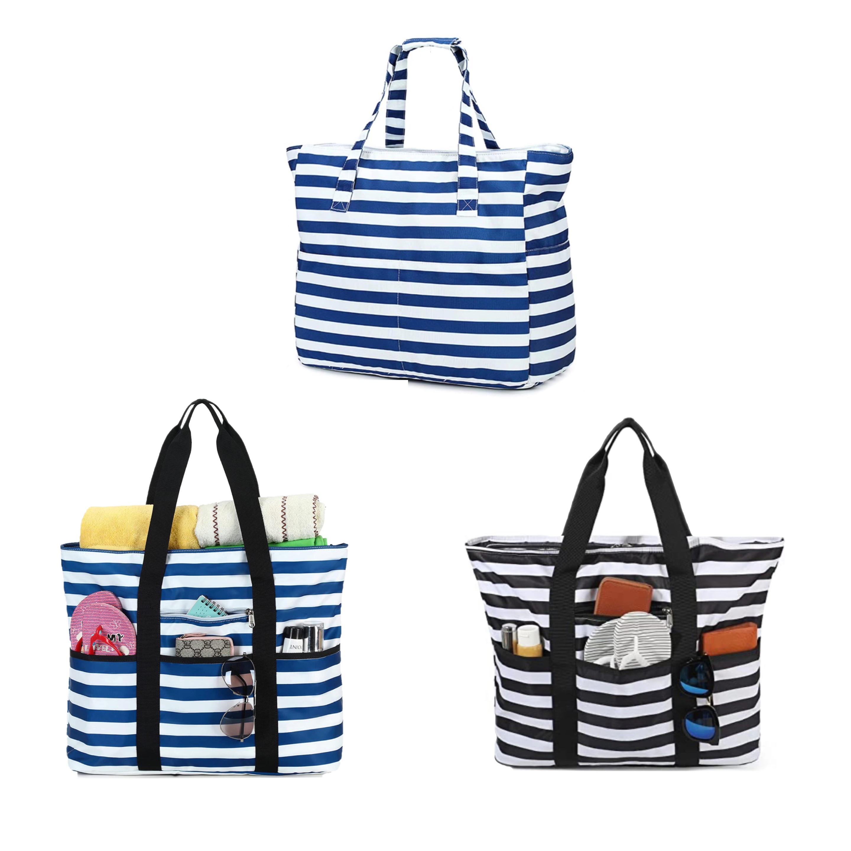 Stripe Canvas Beach Tote Bag (direct import), custom tote bag with logo imprint 3
