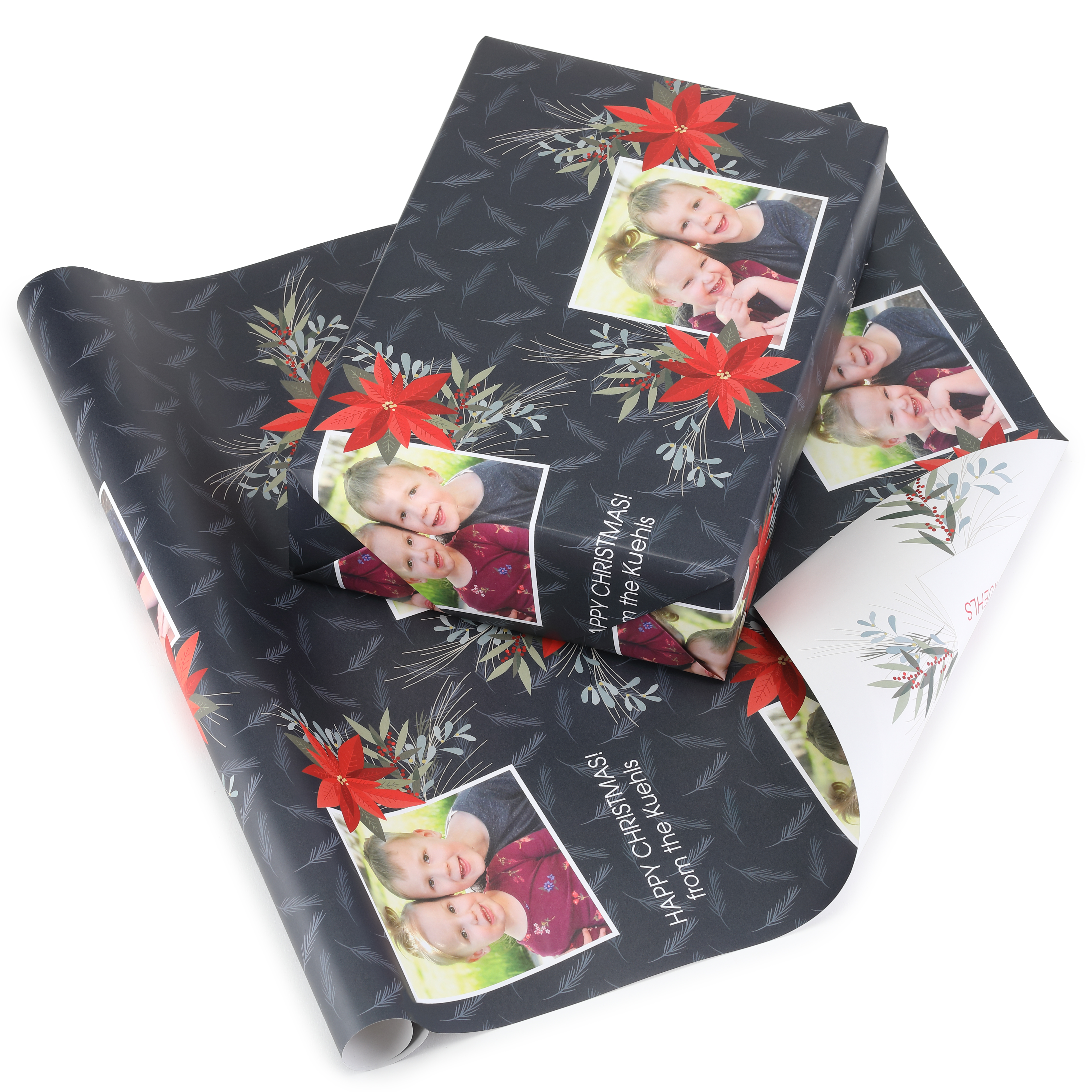 Festive Poinsettia Reversible Wrapping Paper (28"x20") 3