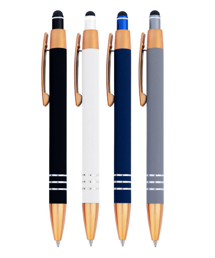 Union Printed - Stevy Stylus Soft Touch Click Metal Pen - Copper Accents 3