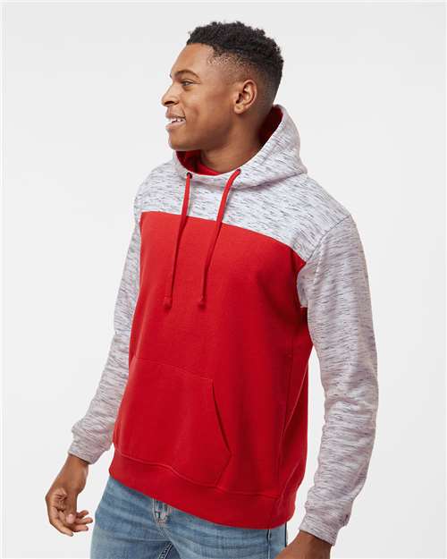 Men's Mélange Fleece Colorblocked Hooded Sweatshirt - 8676, custom hoodie or sweatshirt with logo imprint 11