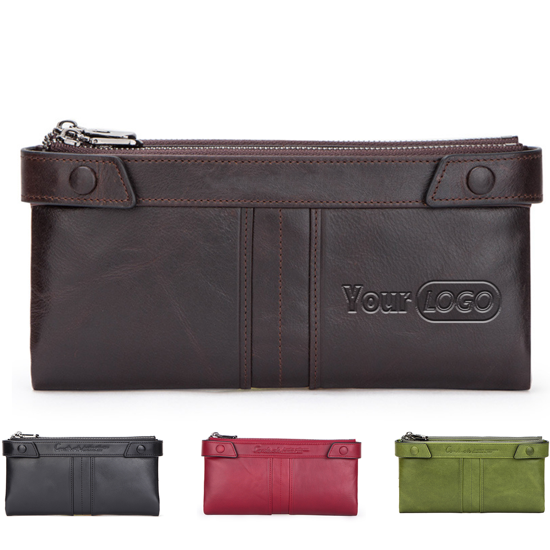 Leather RFID Handheld Long Zippered Waterproof Wallet Women 1