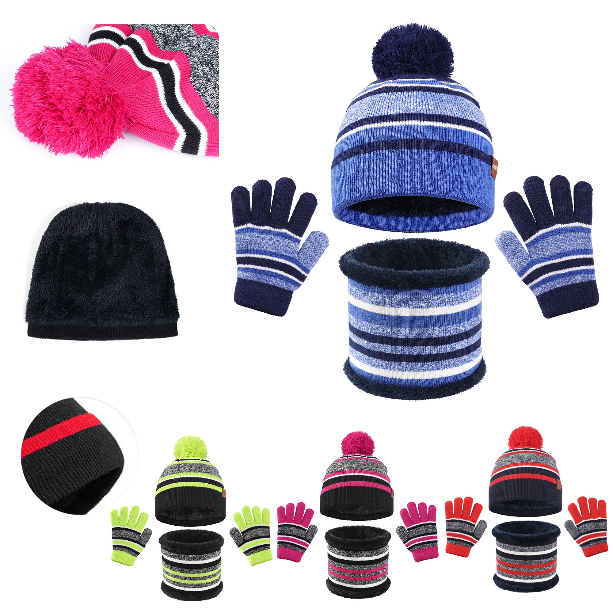 Kid's Three Piece Set of Scarves, Hats, And Gloves 2