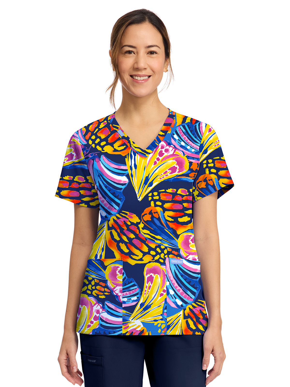 Cherokee - Genuine - Women's 2-Pocket Print V-Neck Scrub Top 26