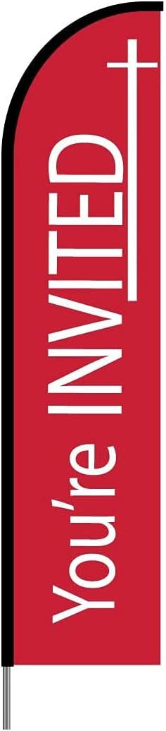 You're Invited Church Feather Flag Swooper Banner Pole Kit Outdoor Advertising Sign Display, 15ft 5