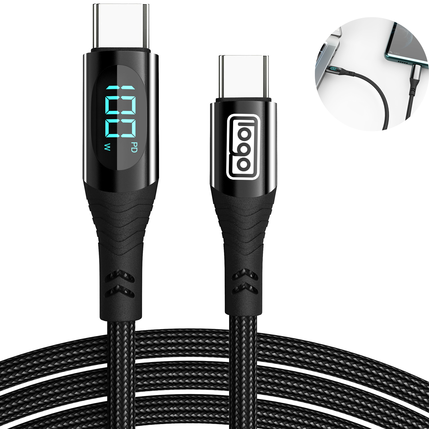 LED Display Fast Charging Cable W/ Nylon Braided 2