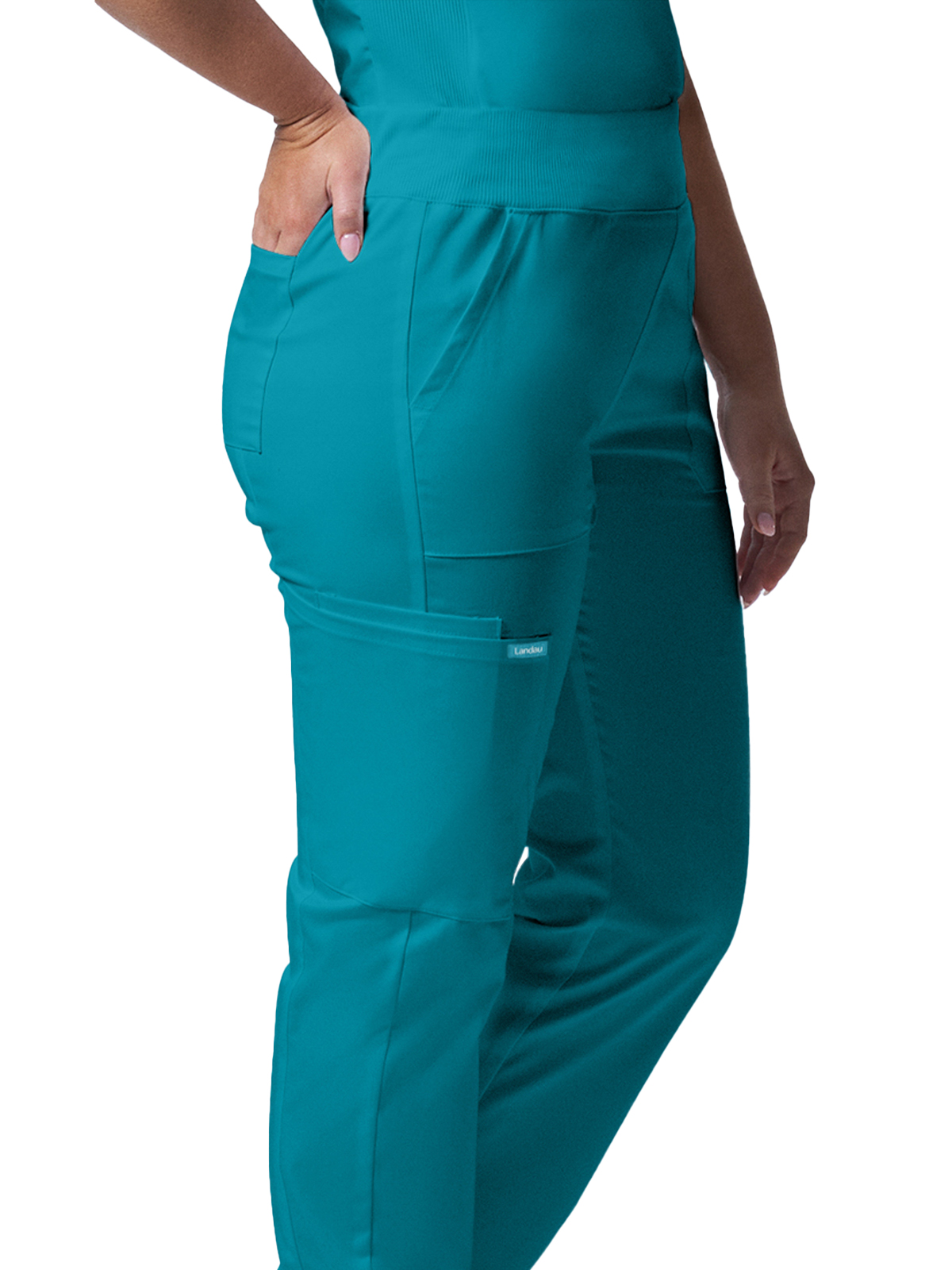 Landau - ProFlex - Women's Five-Pocket Mid-Rise Rib-Knit Elastic Waist Straight Leg Pant 34