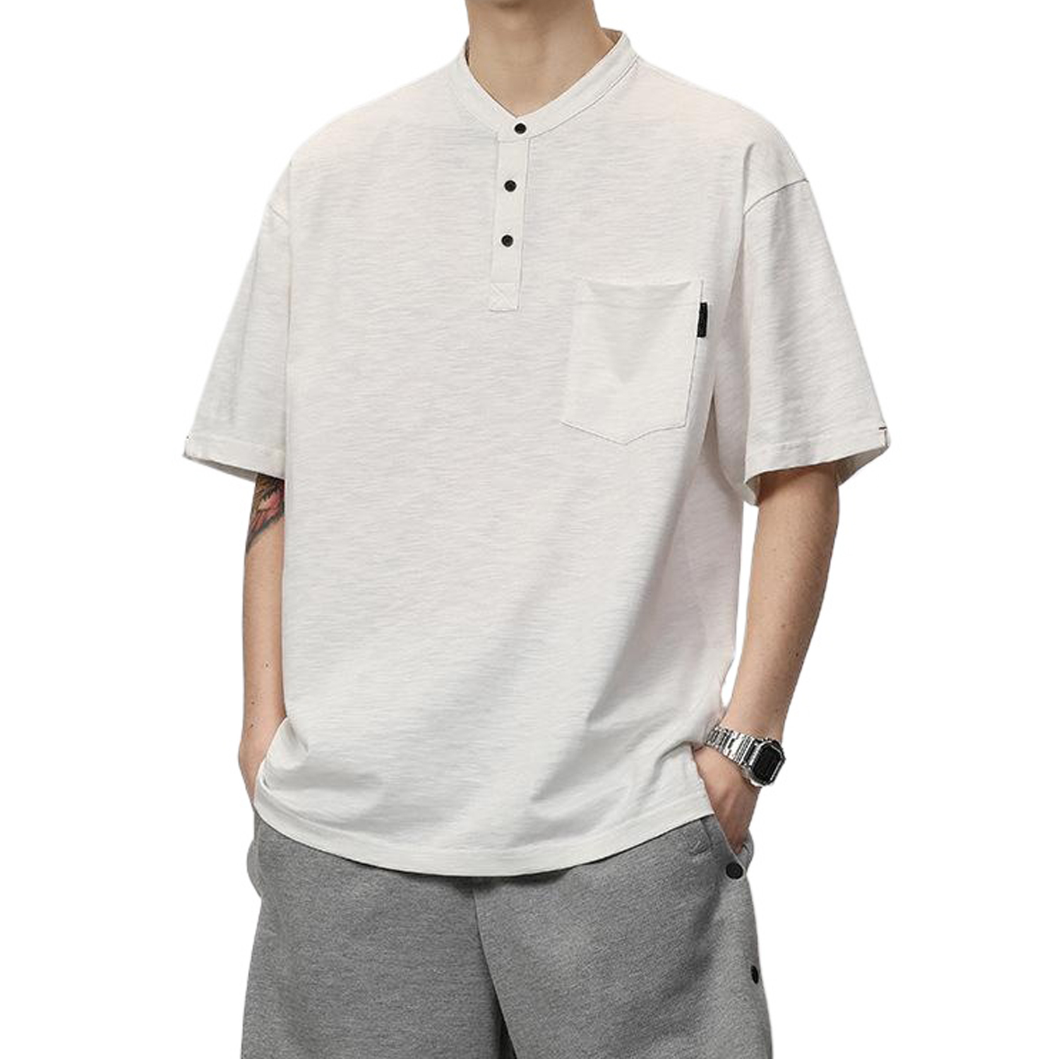 Men's Summer Cotton Blend Henley T-Shirt 3
