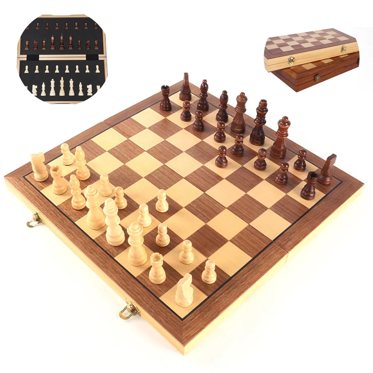 High Quality Wooden Magnetic Foldable Chess Set Game Board 3