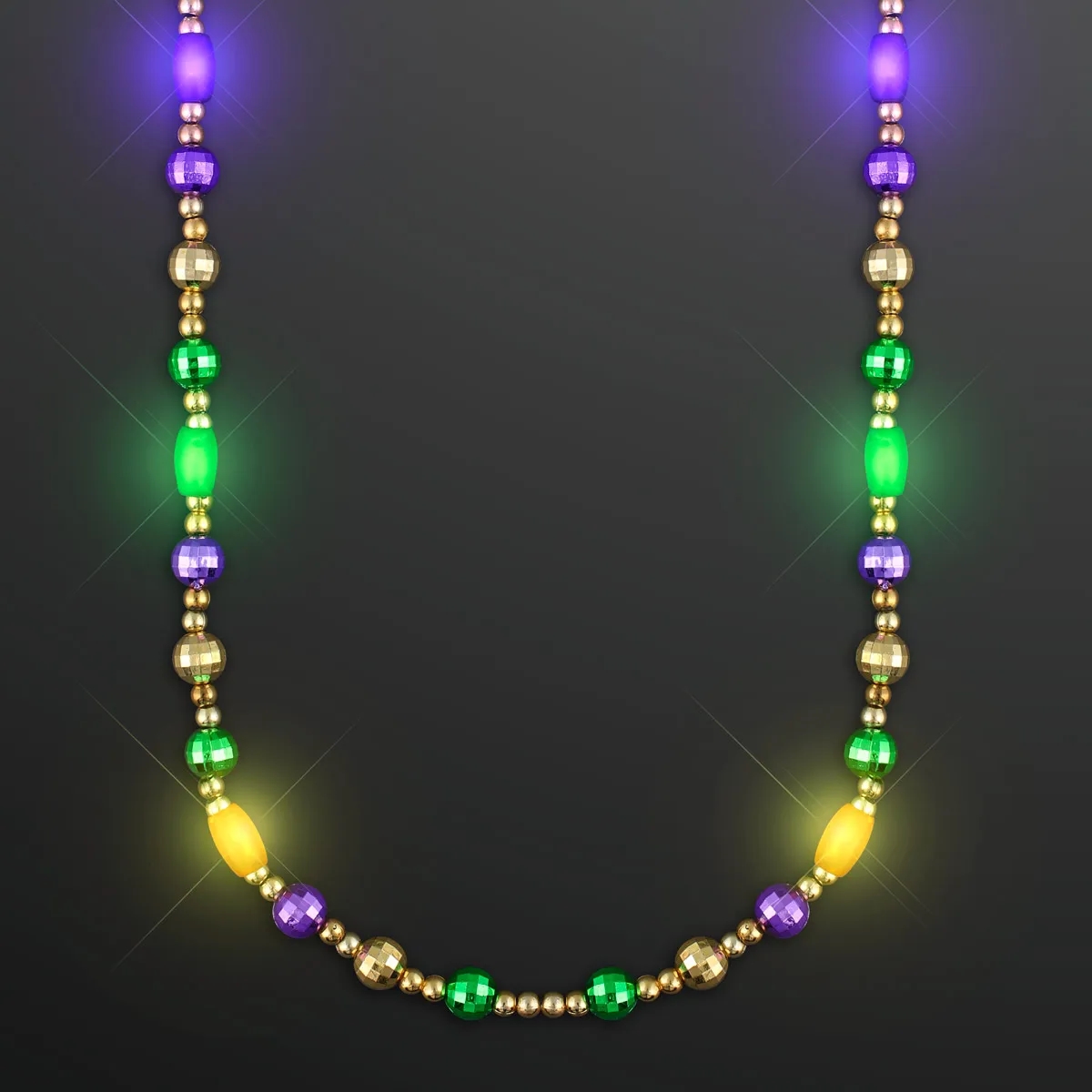 Glam Mardi Gras Beads LED Necklace with Purple Medallion 4