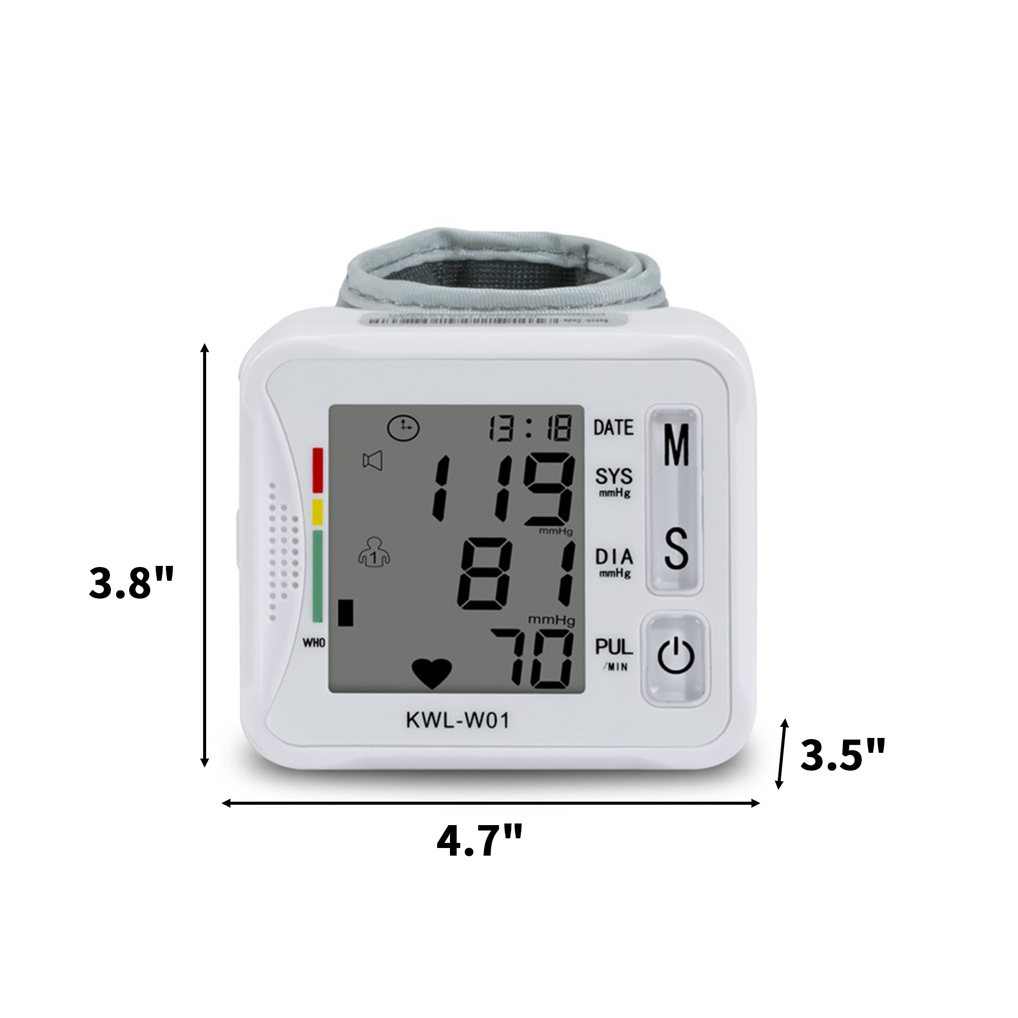 Wrist Digital Blood Pressure Monitor With Dual User Memory 4.7" x 3.5" x 3.8" 2