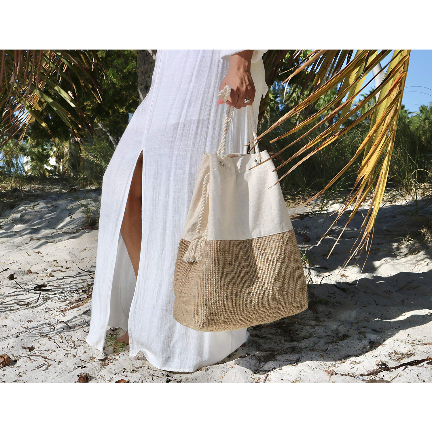 Canvas Large Beach Shoulder Bag, custom tote bag with logo imprint 5