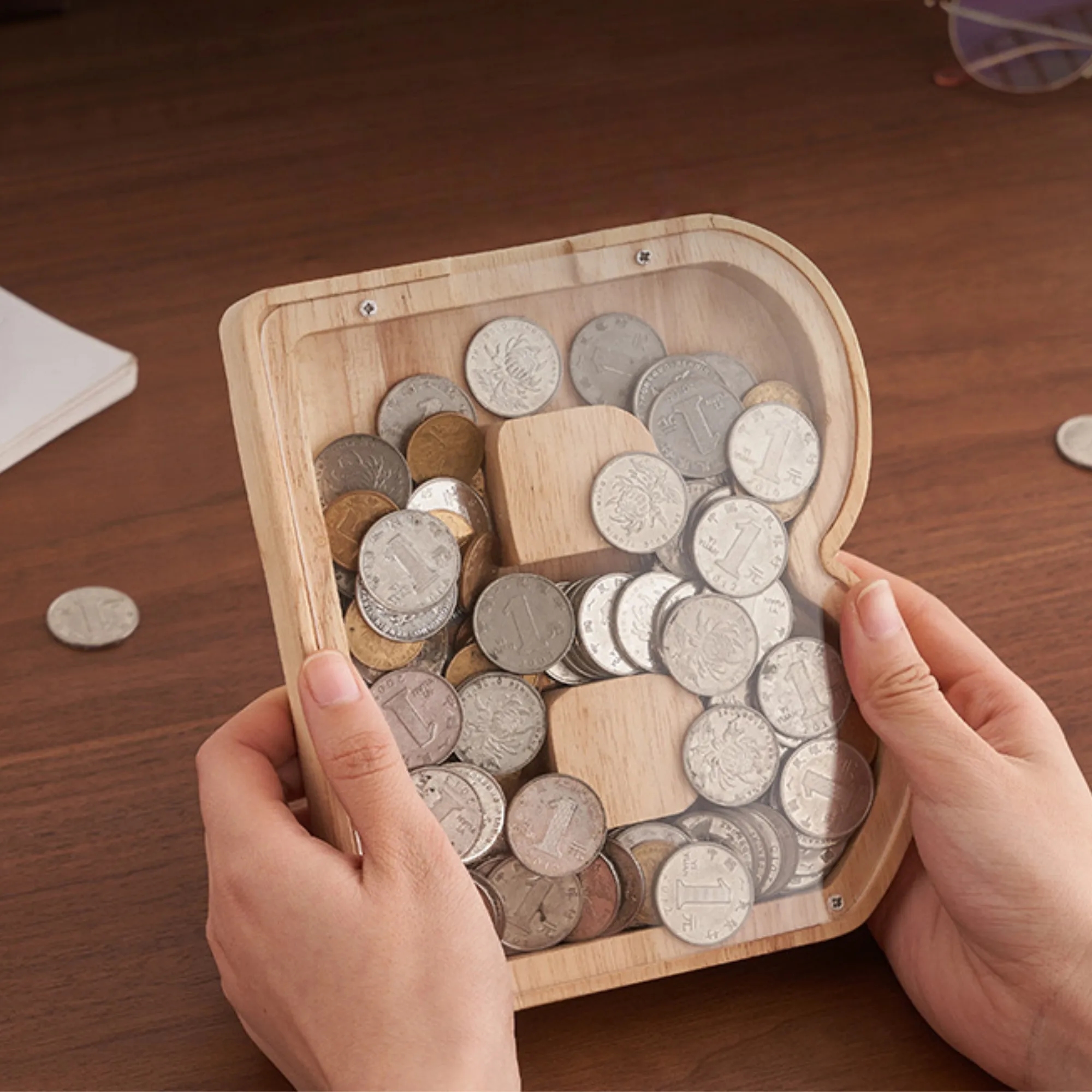 Wooden Transparent A to Z Alphabet Letter Piggy Bank 2