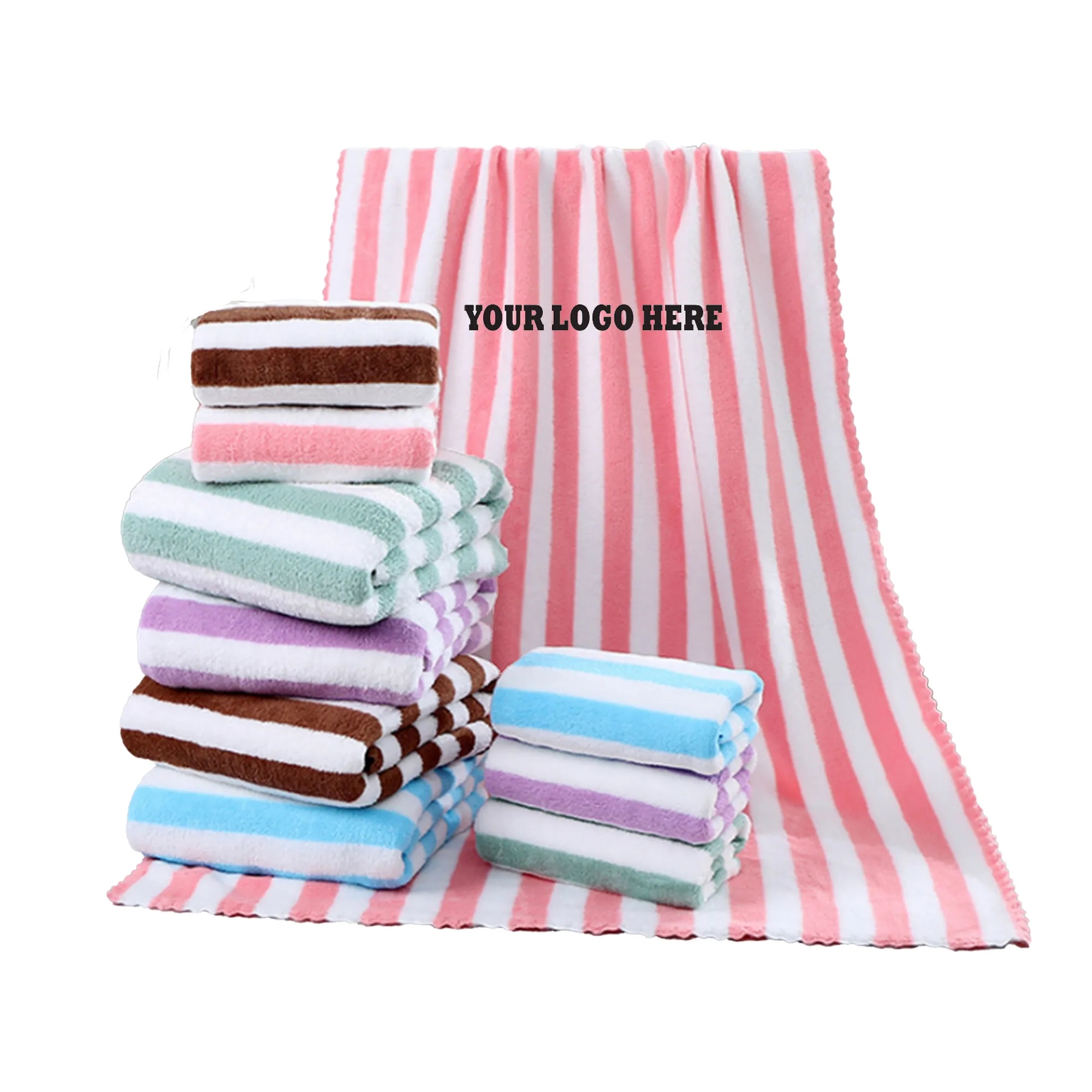 MOQ 100 Coral Fleece Microfiber Bath And Beach Stripes Towel 8