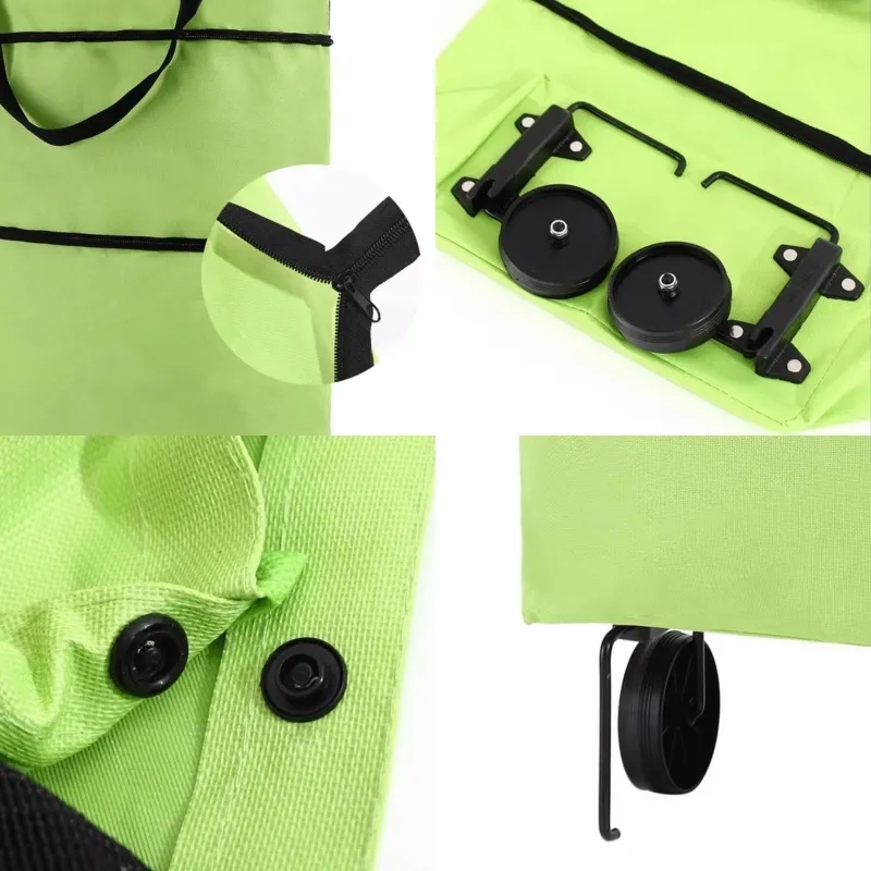 Foldable Oxford Cloth Shopping Bag with Wheels Grocery Cart 7