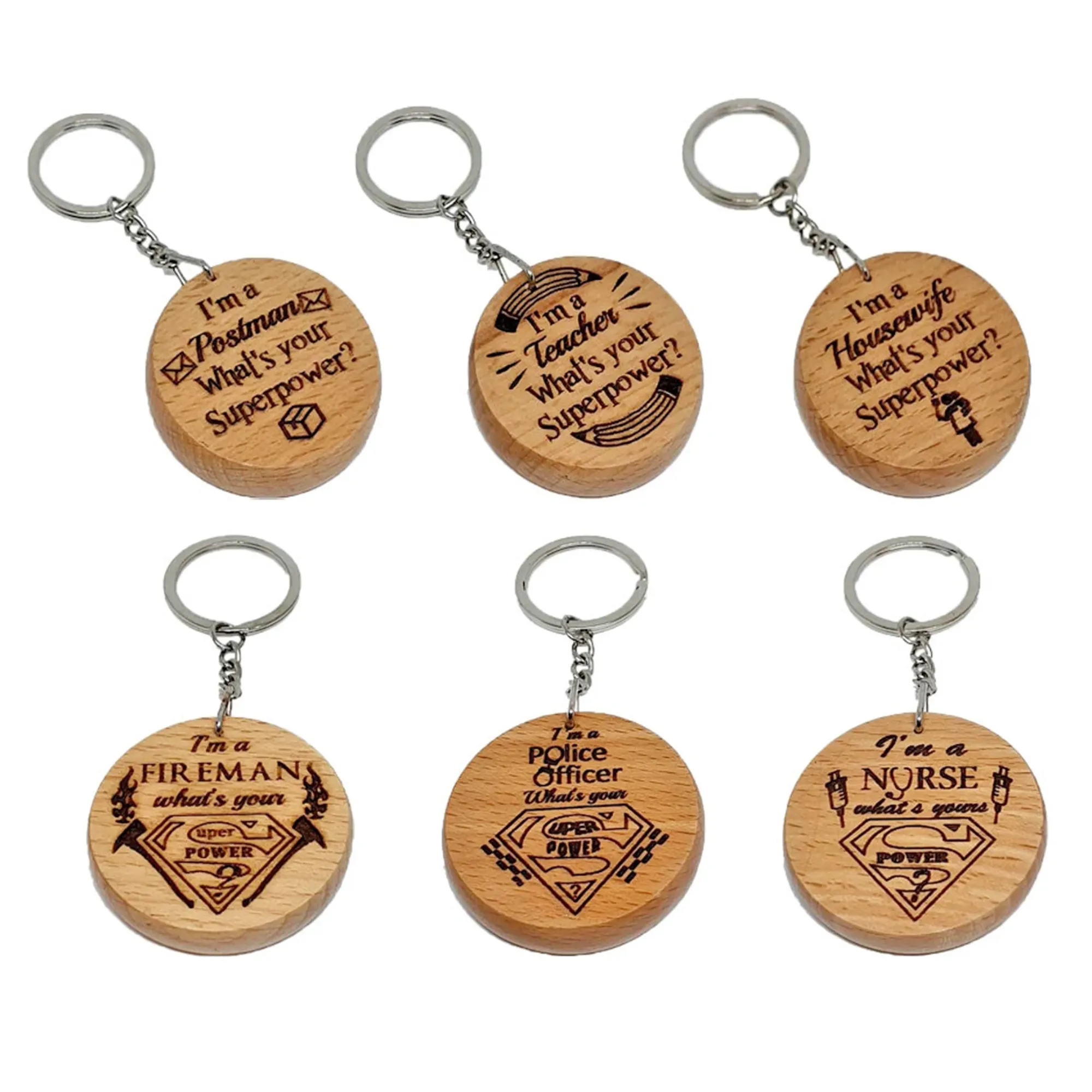 Wooden Keychain Round Wood Key Tag 3