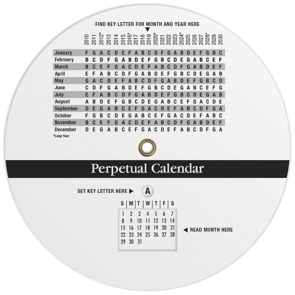 .020 White Plastic Wheel Calculator Perpetual Calendar & Scheduling (4.25" dia.) Full Colour Imprint