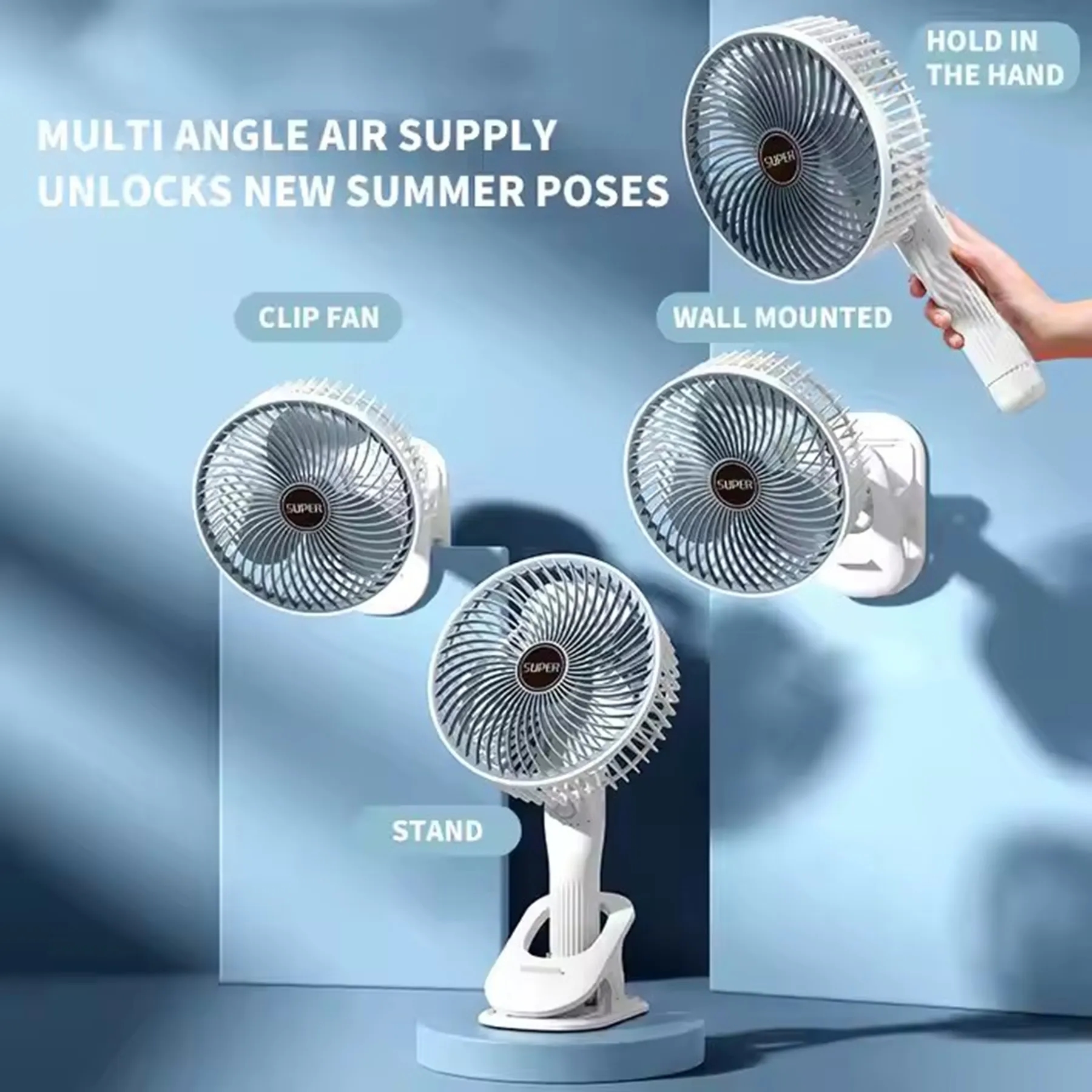 300 mAh Clamp Type Vertical Wall Hanging Handheld Fan 5
