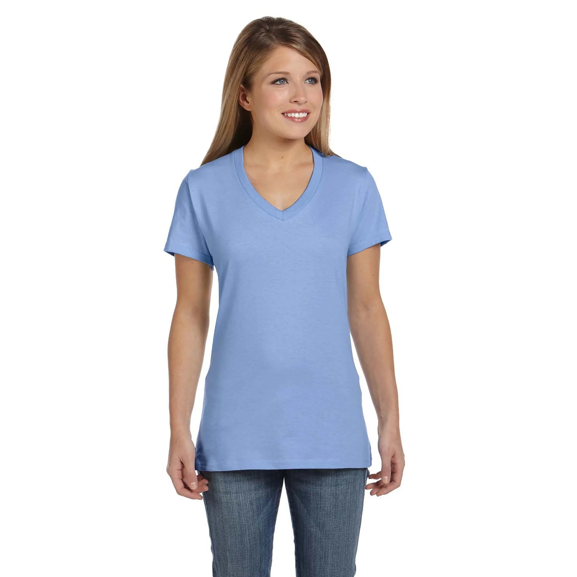 Hanes Ladies 4.5 oz.. 100% Ringspun Cotton V-Neck T-Shirt 28