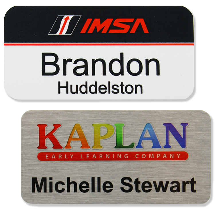 The Athena full color .040 metal name badge 1 1/2" x 3 2