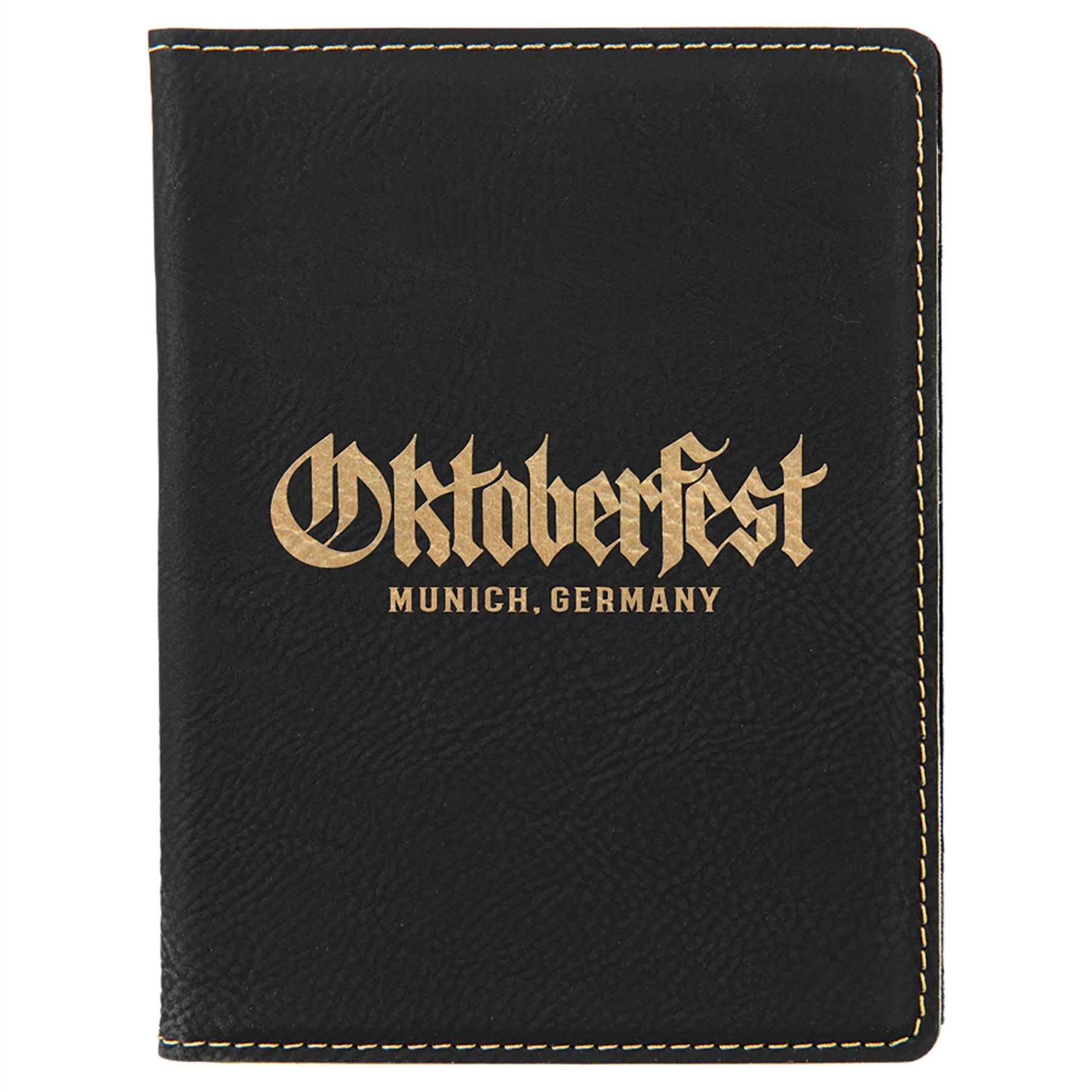 Black/Gold Laserable Leatherette Passport Holder (4 1/4" x 5 1/2") 1