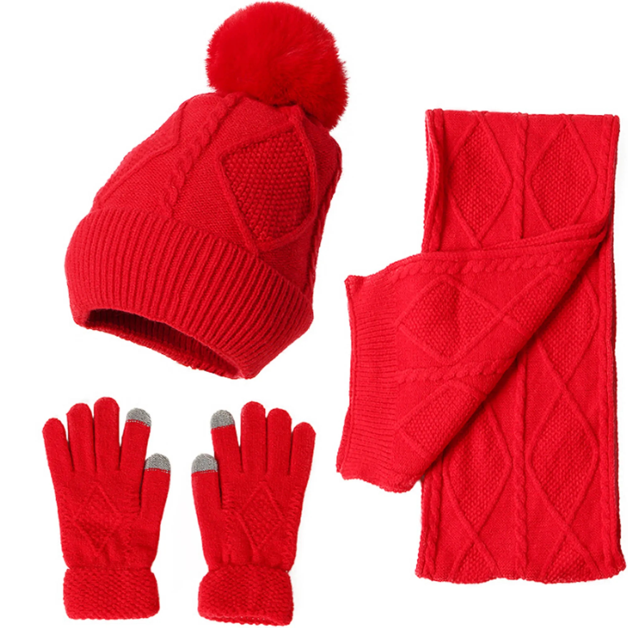 Winter Knit Scarf Set with Hat and Touchscreen Gloves 6