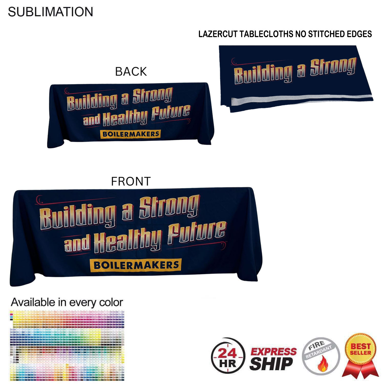 24Hr Express Ship - 6' LazerCut 4-Sided Sublimated Tablecloth, Drape Style, Closed Back 4