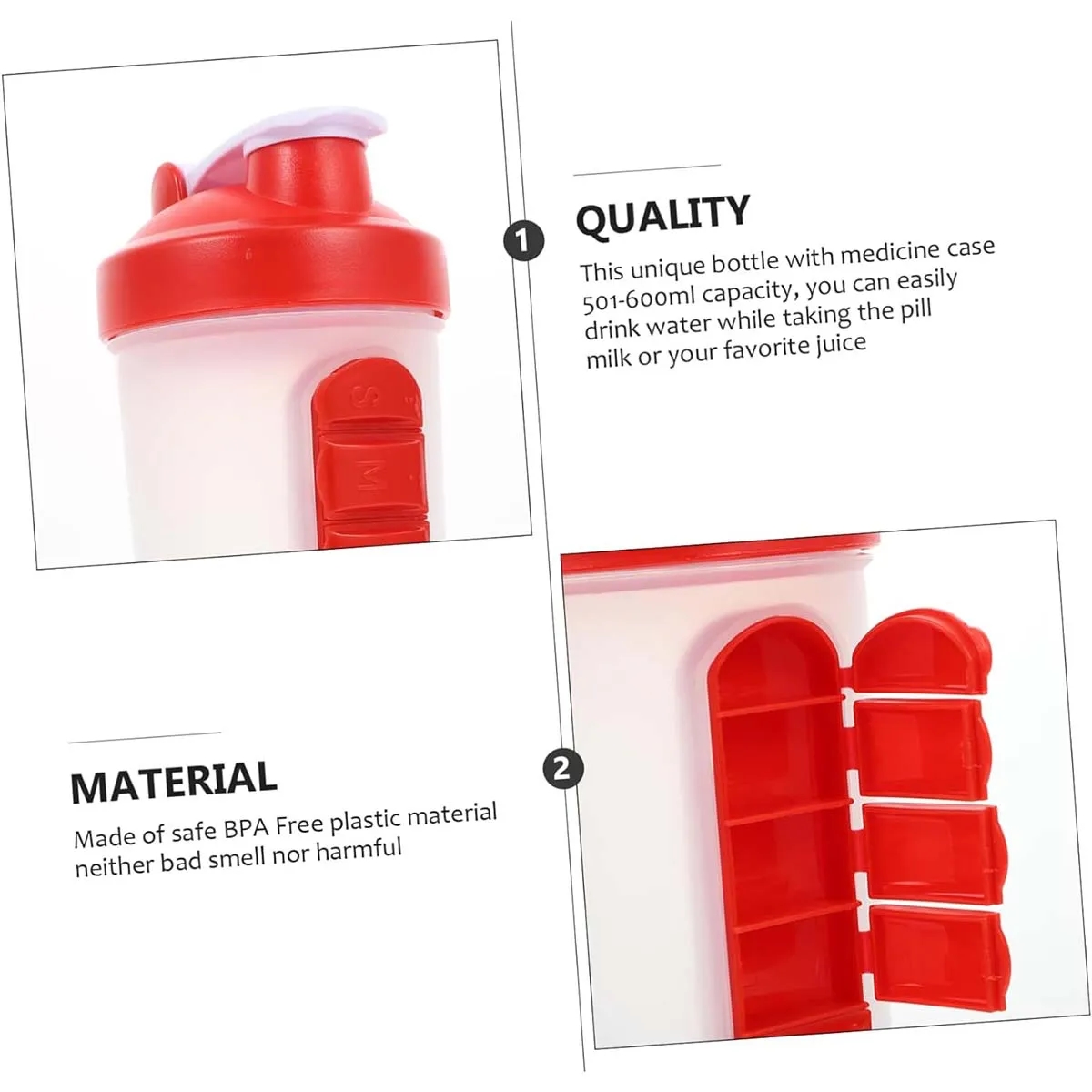 2-in-1 Personal Pill Organizers Shaker Bottle 24 oz. 6