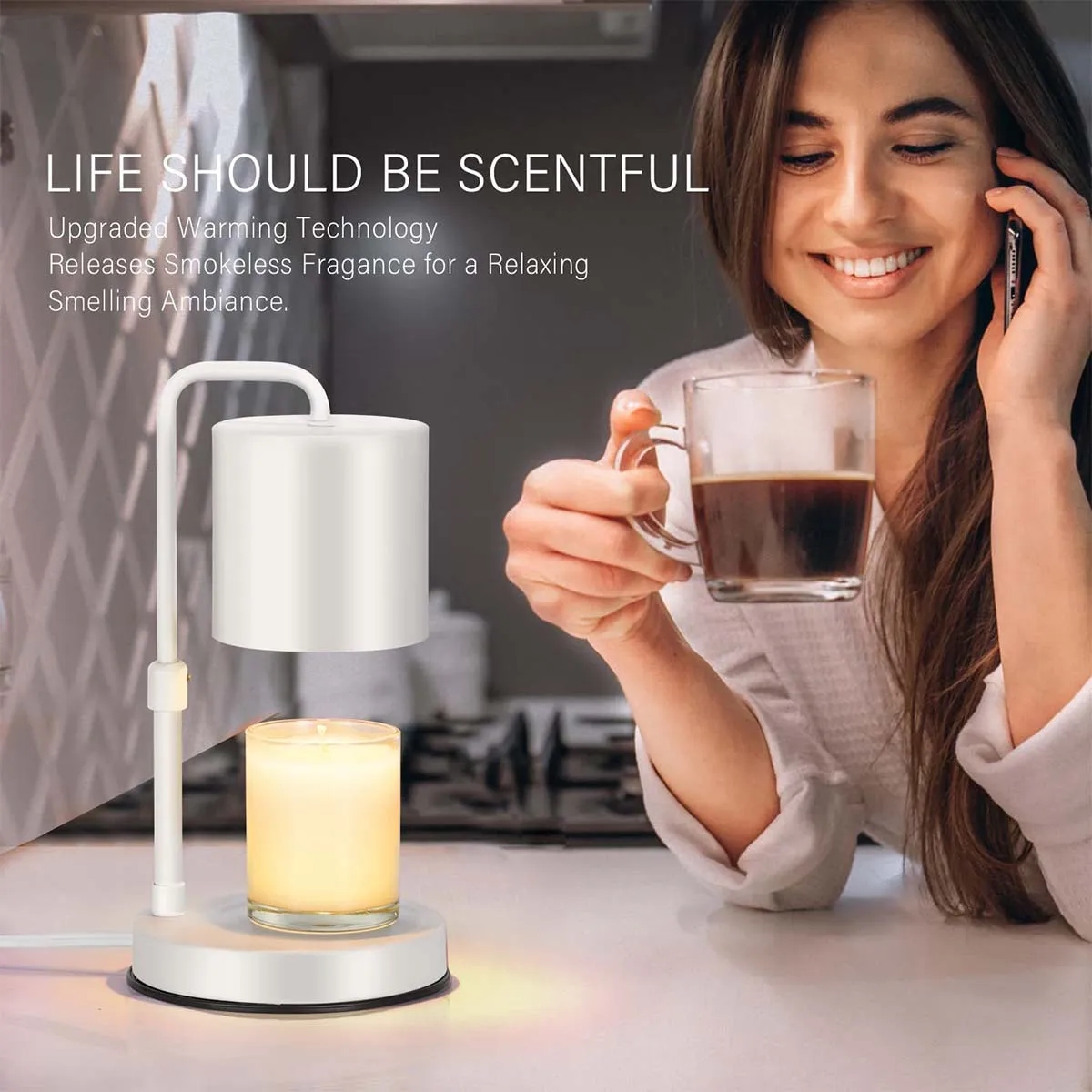 Adjustable Height Candle Wax Warmer Lamp with 2 Bulbs 2