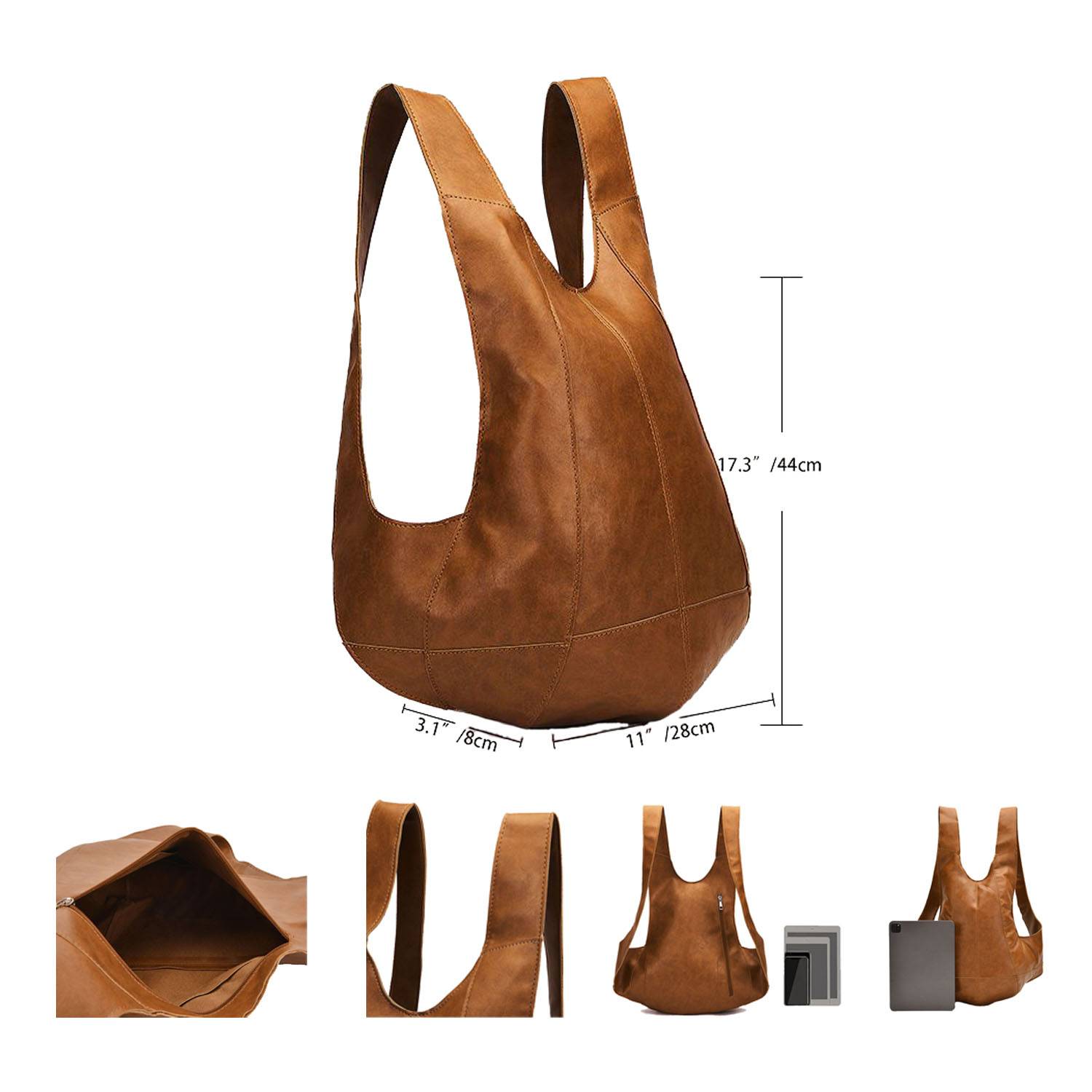 Waterproof Vintage Brown Faux Leather Bookbag backpack 2