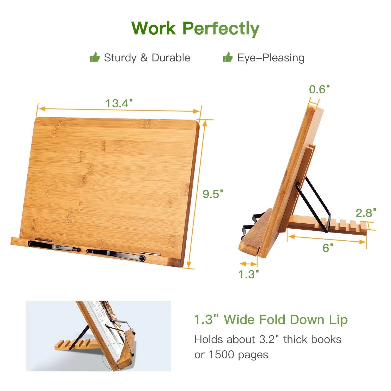 13.4" X 9.5" Adjustable Bamboo Book Stands Cookbook Holder 3