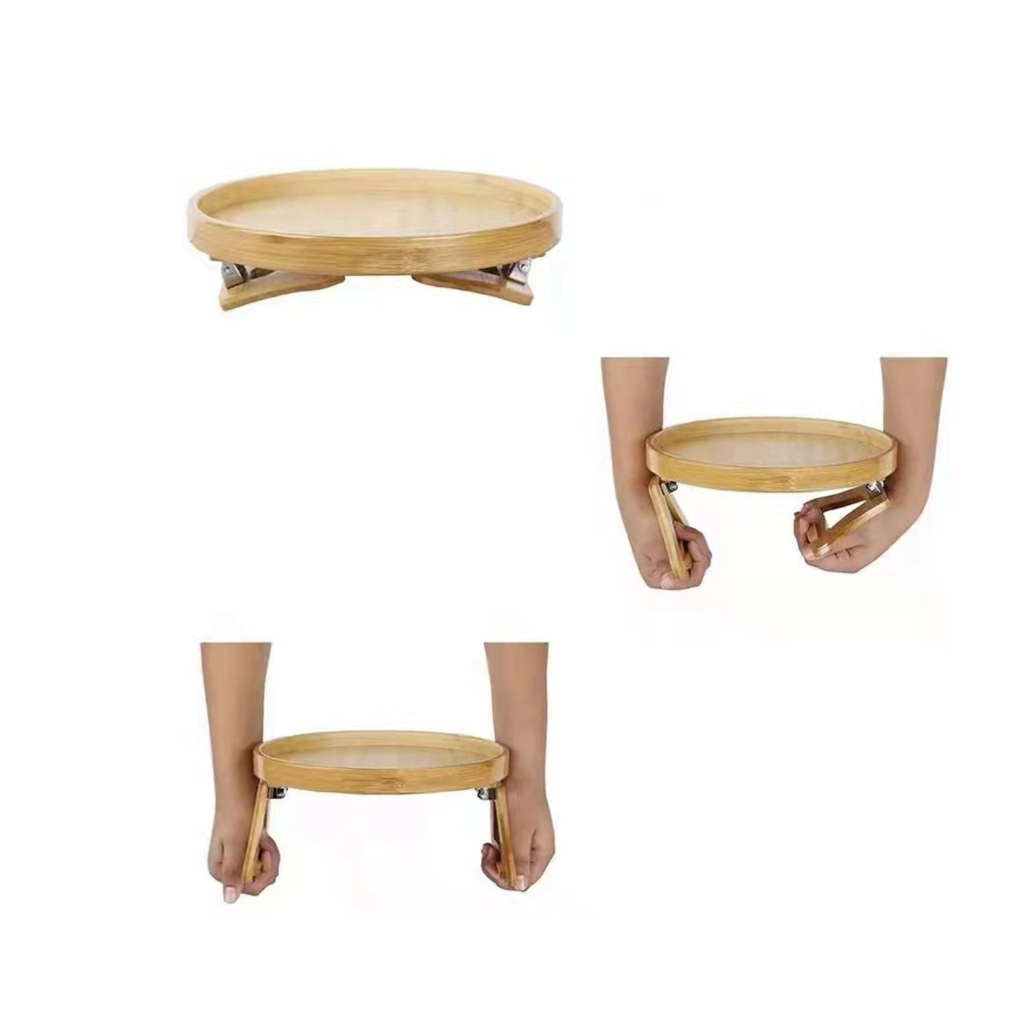 Foldable Wooden Circular Sofa Armrest Fruit tray 5