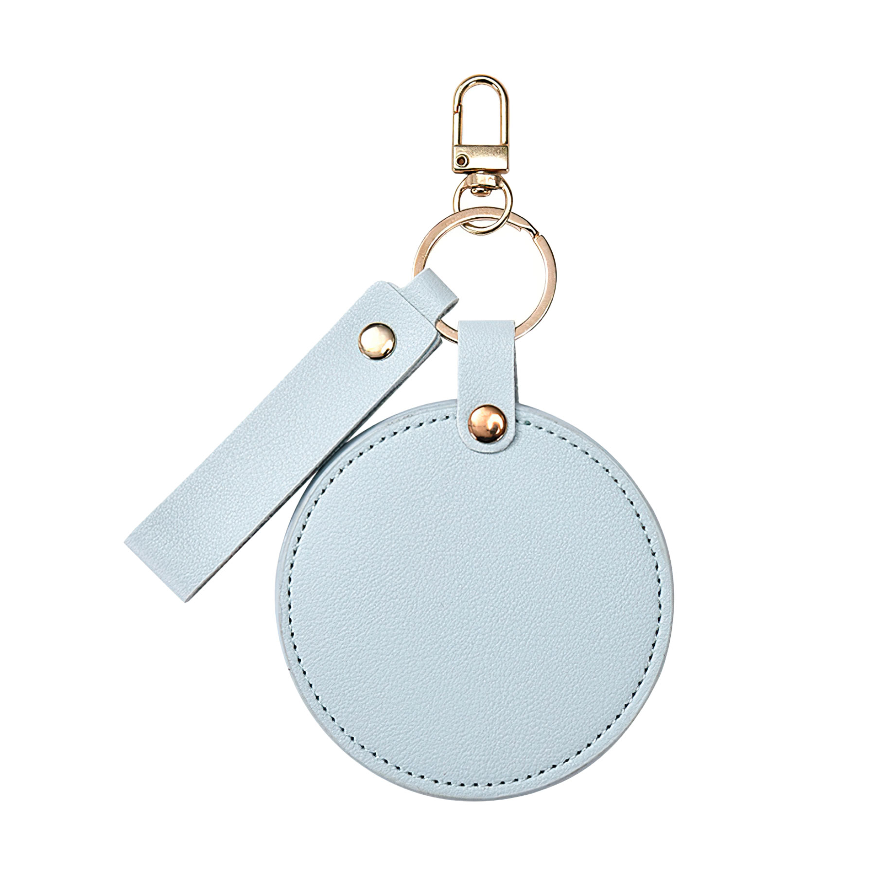 Compact Round Leather Makeup Mirror Keychains 3