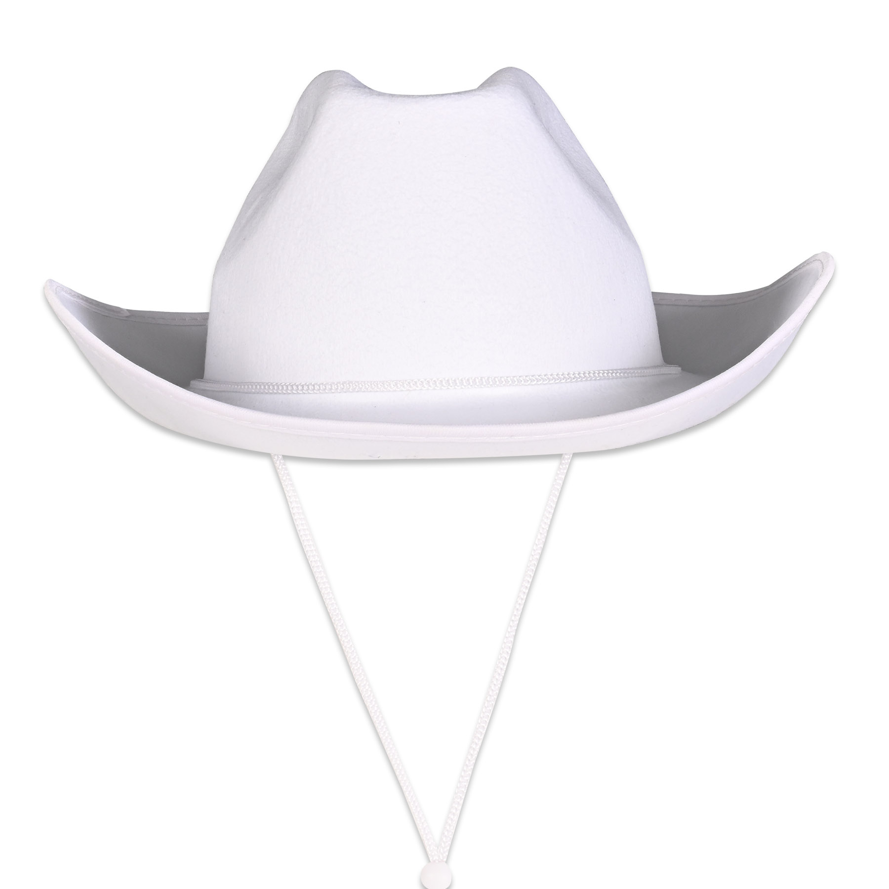 White Cowboy Hats w/ Adjustable Chin Strap with a Faux Leather Icon