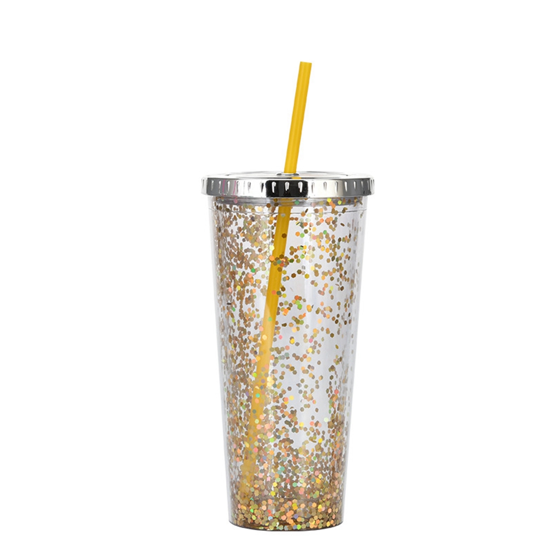 24 Oz. Double Wall Insulated Plastic Glitter Straw Mug 16