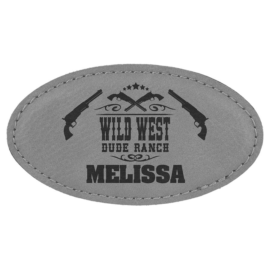 Light Brown Laserable Leatherette Oval Badge Blank w/Magnet (3 1/4" x 1 3/4") 2