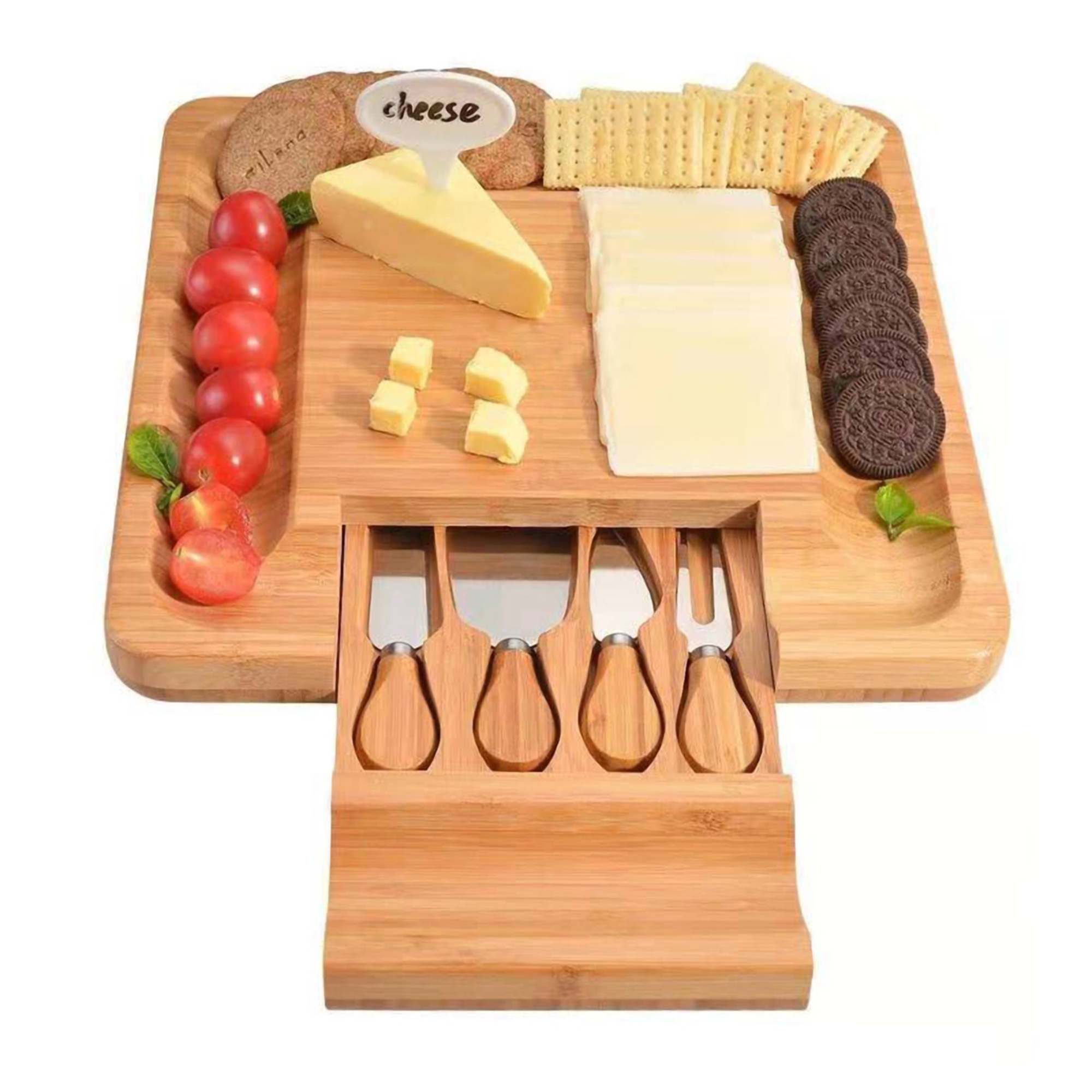 Bamboo Cheese Board w/Cutlery Drawer 2