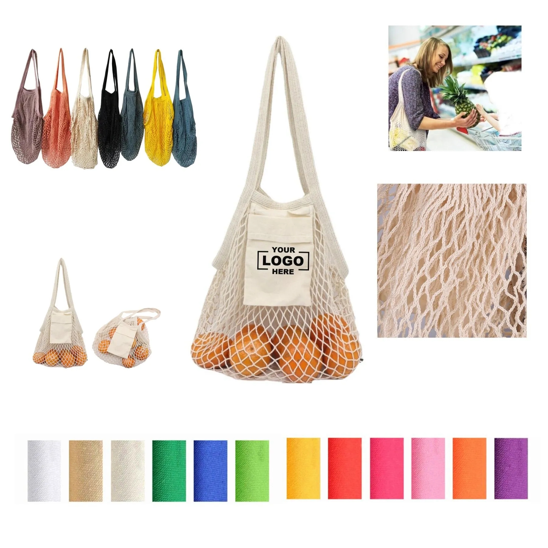 Collapsible Cotton Mesh Tote, custom tote bag with logo imprint 3