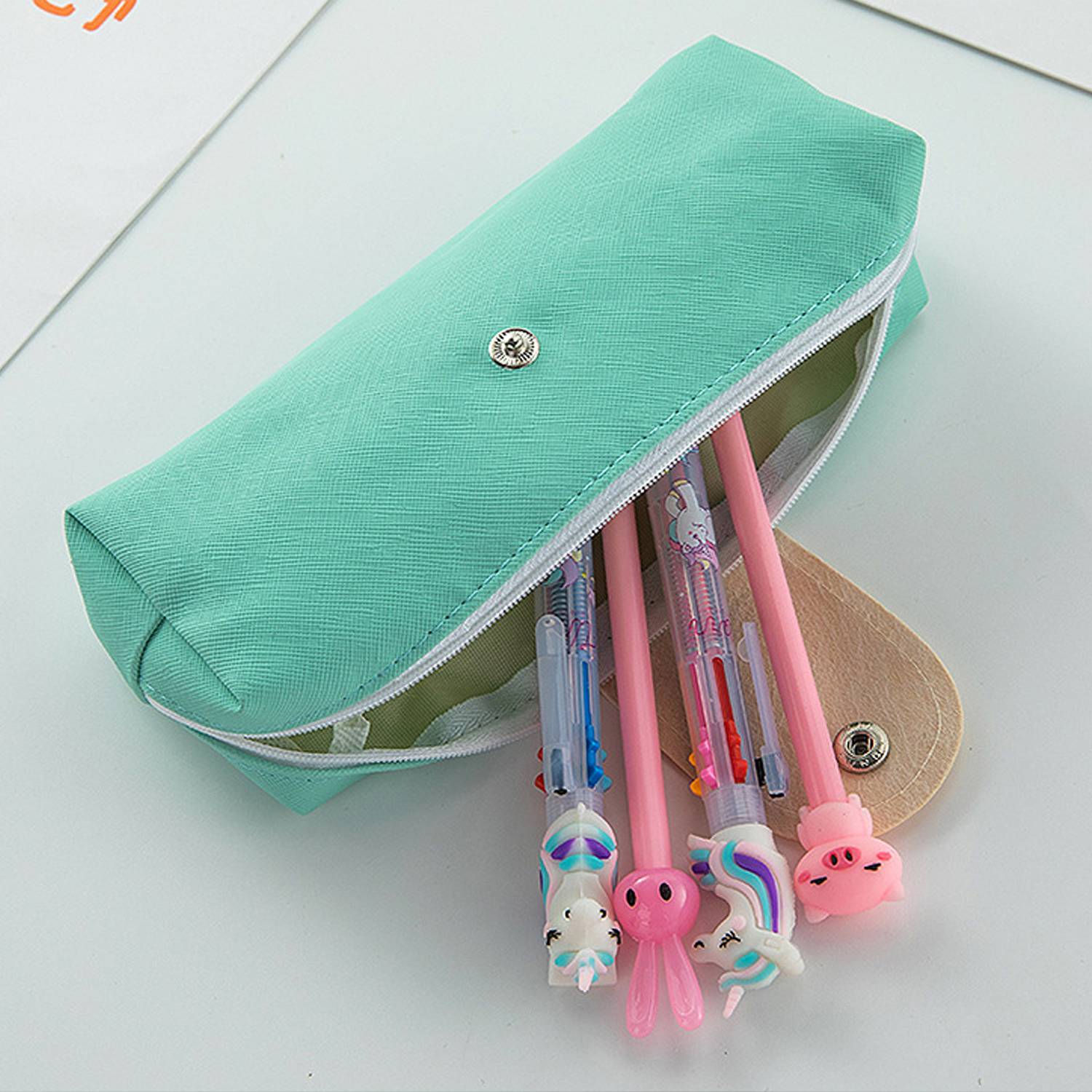 Simple button PU large capacity student stationery bag 4