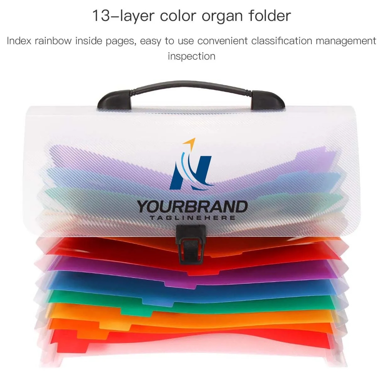 A4 13 Pockets Rainbow Expanding Accordion Handle File Folder 6