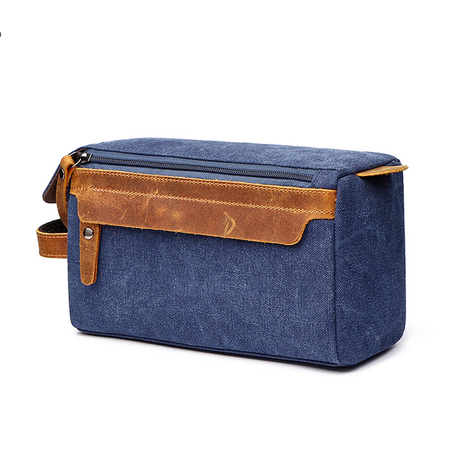 Crazy Horse Leather Canvas Travel Cosmetic Bag 4