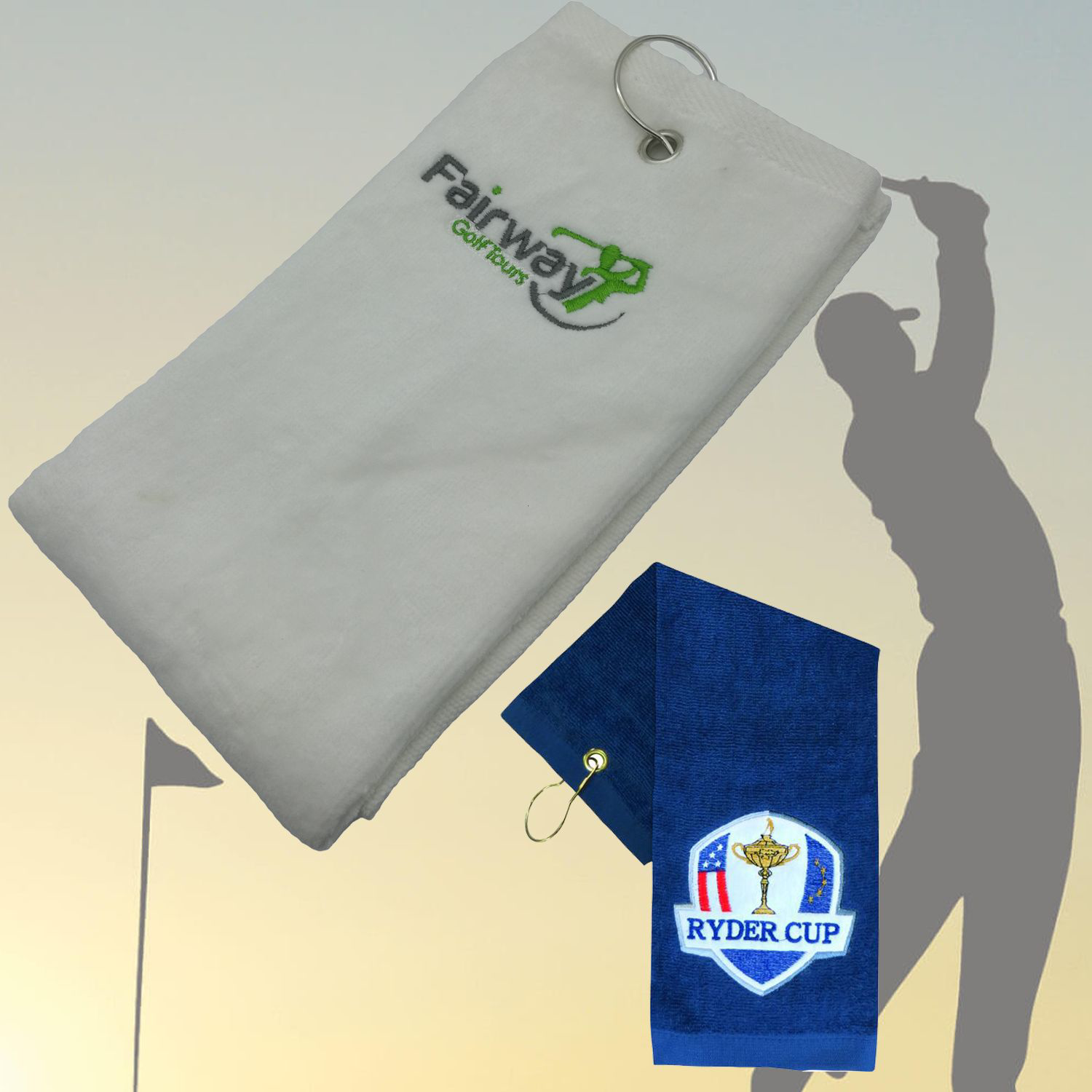 450G 100% Cotton Embroidered Golf Towel w/ Carabiner 15.5 " x 24.4" 4